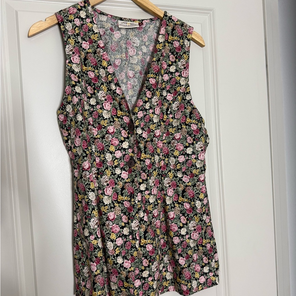 Susan Bristol Black Floral Tank Top